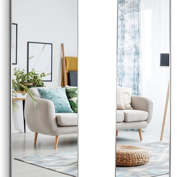 Over The Door Mirror, Full Length Hanging Mirror 48 x 13.7 Inches, Aluminum Frame, Slim Door Mirror for Bedroom, Bathroom, Closet