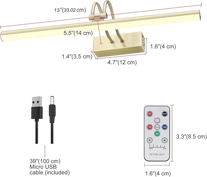 Picture Light,Picture Lights for Wall Cordless,13" Picture Lights with Timer and Dimmable,Battery Wall Lights for Display Gallery Painting Art Frame Portrait-AB