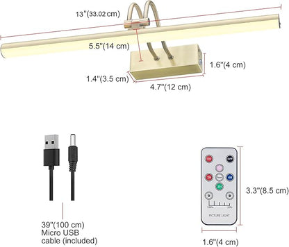 Picture Light,Picture Lights for Wall Cordless,13" Picture Lights with Timer and Dimmable,Battery Wall Lights for Display Gallery Painting Art Frame Portrait-AB