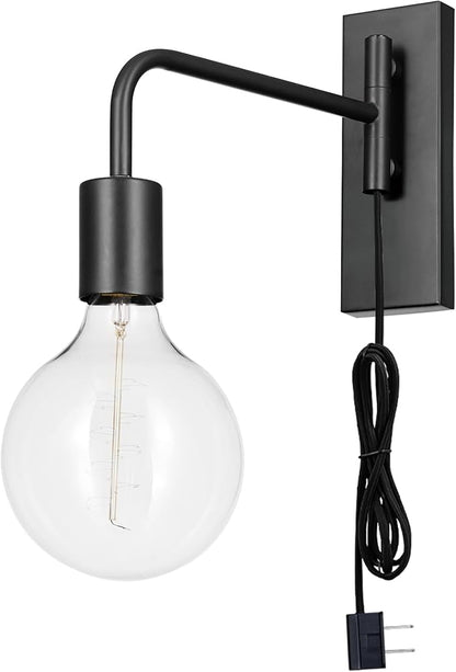 Globe Electric x Novogratz 51370 1-Light Plug-in Wall Sconce, Matte Black, 6-Foot Cloth Cord, Modern Art Deco Lighting for Apartments and Renters, Accent Light, Open Socket, E26 Base