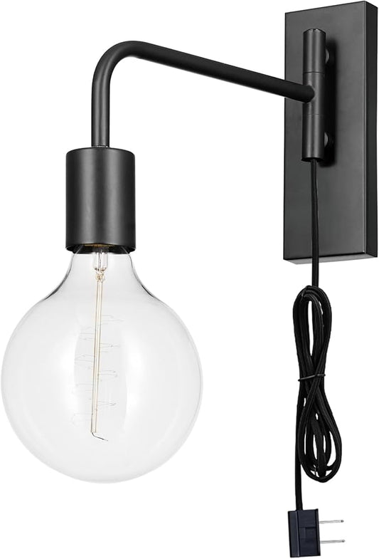 Globe Electric x Novogratz 51370 1-Light Plug-in Wall Sconce, Matte Black, 6-Foot Cloth Cord, Modern Art Deco Lighting for Apartments and Renters, Accent Light, Open Socket, E26 Base