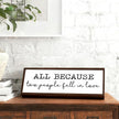 All Because Two People Fell In Love Sign, Farmhouse Wooden Box Signs, Home Decor for Living Room, Master Bedroom Decors, Tabletop Decors, Anniversary Decoration, Valentines Day Decor