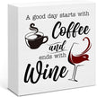 Coffee Wine Bar Decor Sign, Gifts For Colleagues Friends, Rustic Wood Block Sign for Home Kitchen Bar Shelf Table Decoration 5 x 5 Inches