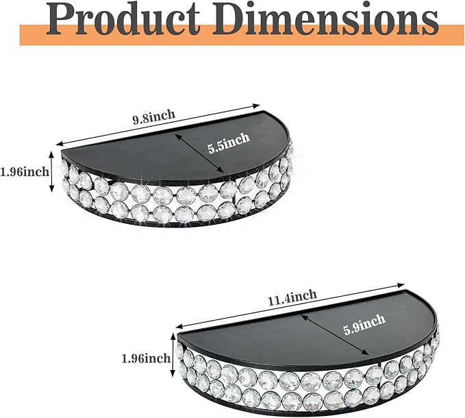 ZEXUIRU 2-Piece Set Glass Decorative Floating Shelves with Metal Frame Display Shelf Wall Decor for Home Office Mixed Sizes