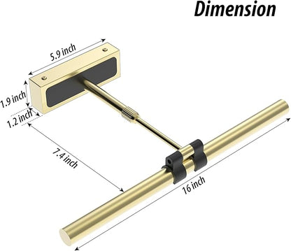 Brass Picture Light for Wall - 16inch Dimmable & Rechargeable Art Light with Extendable Arm, 25H Light Time, Angle Adjustable, 3 Color Temperatures Timer - Perfect for Paintings and Home Decor