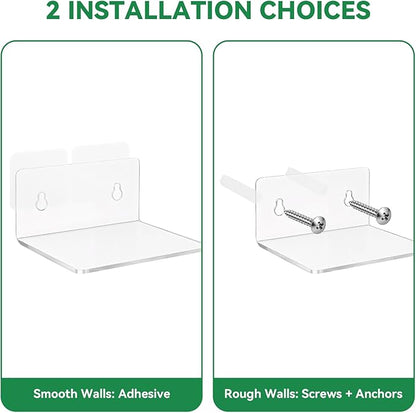 10 Pack 4 Inches Small Acrylic Wall Shelves,Clear Floating Shelves with Dual Installation (Adhesive & Screws), for Storing Surveillance Cameras, Speakers, Perfume Bottles, Plants