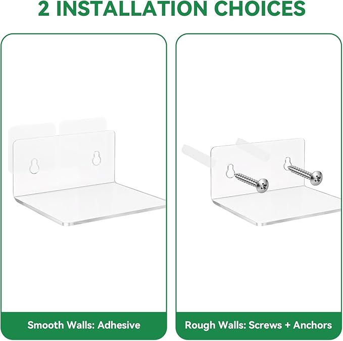 10 Pack 4 Inches Small Acrylic Wall Shelves,Clear Floating Shelves with Dual Installation (Adhesive & Screws), for Storing Surveillance Cameras, Speakers, Perfume Bottles, Plants