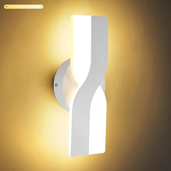 Kawell 12W Minimalist LED Wall Light 1%-100% Dimming Modern Wall Sconce Hardwired Indoor Wall Lamp Square for Bedside Hallway Study Kitchen, White 3000K