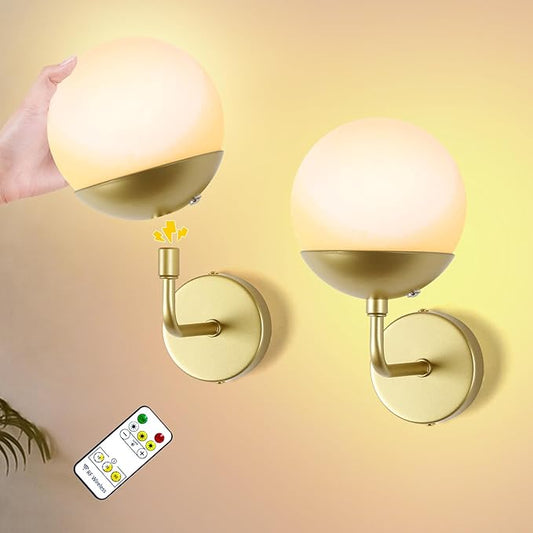 Battery Operated Wall Sconce Set of 2, Rechargeable Wireless Sconces with Dimmable Detachable Magnetic Bulbs and Remote, 3 Colors Wall Lights for Bedroom Living Room Hallway Fireplace
