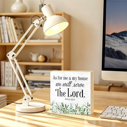 As for Me And My House We Will Serve The Lord Wood Block Plaque Box Sign for Home Living Room Coffee House Bar Shelf Table Decoration, Joshua 24:15 Christian Decor Gifts for Family Friend
