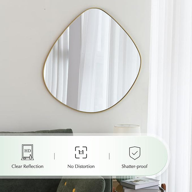 Asymmetrical Wall Mirror Matel Gold Framed Wall Mirror for Living Room Bedroom Bathroom Entryway Wall Decor 28.2" L x 27.8" W ELE-003Gold