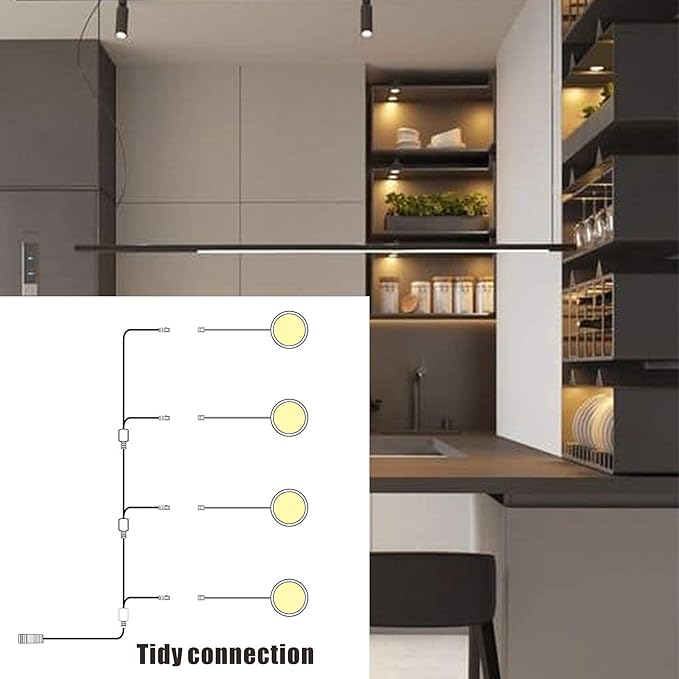 WOBANE LED Puck Lights, Wired Under Cabinet Lighting Kit with Remote, Dimmable Counter Lighting for Kitchen,Closet,Bookshelf,Shelf,700lm,2700K Warm White,Super Bright,Timing, Set of 4