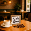 Coffee Bar Decor, All You Need is Coffee Decoration Sign, Square Wood Block Sign Table Decoration, Freestanding Home Decor, Rustic Wood Signs for Kitchen Cafe Bar 5.9×5.9 inch