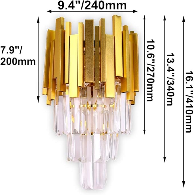 FRIXCHUR Gold Crystal Wall Light 3 Tiers Crystal Wall Sconce Lighting Led Wall Lamp Modern Wall Light Bedside Crystal Wall Lamp for Bedroom Bathroom Living Room Hallway Staircase 2X E12