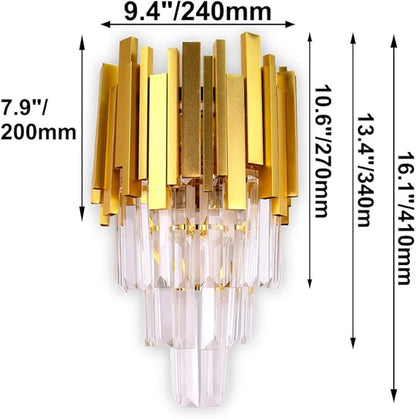 FRIXCHUR Gold Crystal Wall Light 3 Tiers Crystal Wall Sconce Lighting Led Wall Lamp Modern Wall Light Bedside Crystal Wall Lamp for Bedroom Bathroom Living Room Hallway Staircase 2X E12