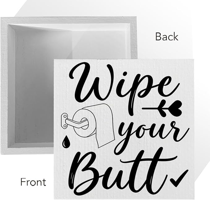 Funny Rustic Bathroom Decor Wooden Box Sign 5x5 Inch - 