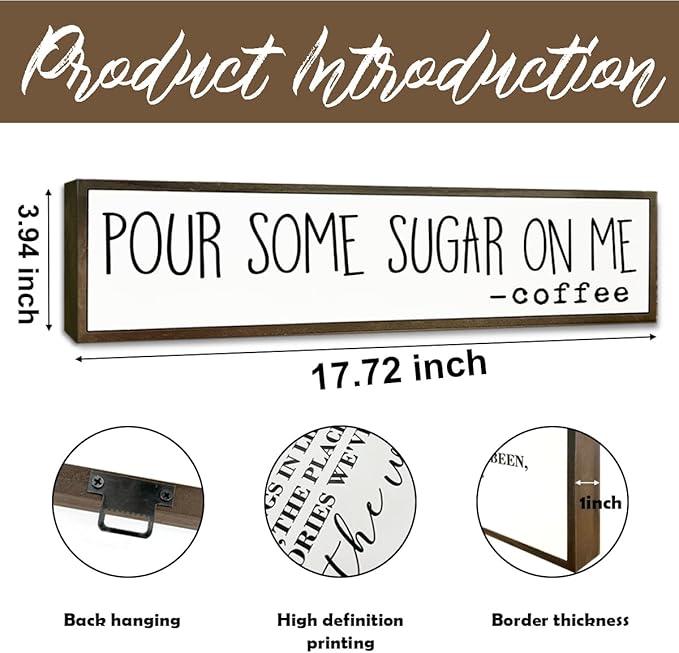 Coffee Wood Sign, Humorous Coffees Decoration for Home Kitchen Cafe Coffee Station, Modern Farmhouse Wooden Decor, Decorative Wooden Table Signs, Pour Some Sugar On Me Sign, 17.8x4x1.2 inches