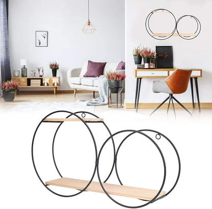 Circle Wall Shelf, Circle Metal Wood Wall Shelves Black Firmly Welded Iron Log for Office for Living Room for Tea House