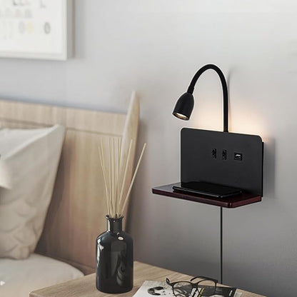 Bedside Wall Sconces with Wireless Charging Station & USB Charging, 3 Adjustable Color Temperatures LED Reading Lamp, 3000K Warm Ambient Lighting Wall Mounted Sconce for Bedroom, Plug-in or Hardwired