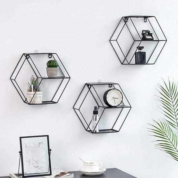 Ochine Wall Mounted Floating Shelves Rustic Round Storage Display Hexagonal Wall Hanging Shelf Home Decor for Living Room, Bedroom, Bathroom, Office, Kitchen