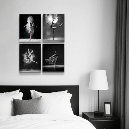 NCYEL 4Pcs Black and White Ballet Wall Art Girl Dancing Canvas Prints Elegant Dance Wall Decor Poster Modern Gallery Style Prints Living Room Bedroom Pictures 8x10 Inch Unframed