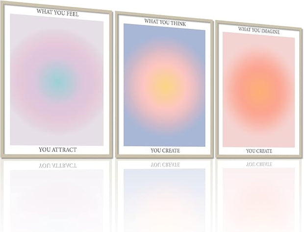 NCYEL 3 Colorful Abstract Posters Room Aesthetic Reiki Gradient Spiritual Affirmation Canvas Wall Art Positive Energy Inspirational Wall Art Bathroom Living Room Apartment Office Girls Room 16x24inx3 Unframed