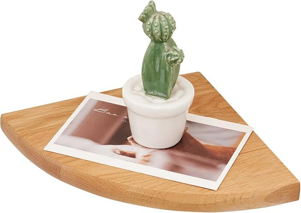 Oak Corner Shelf 7 inches Natural Wood Floating Corner Shelves Round End Wall Mounted Display Shelf Corner Plant Stand for Bathroom Kitchen Bedroom Livingroom Floating Shelves