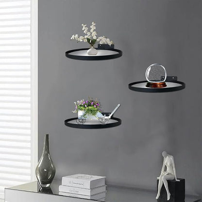 Cityelf Floating Shelves Wall Mounted Wall Decor Iron Glass Hanging Shelf Home Decor Set of 3 Display Ledge Shelves for Living Room Bedroom Office-Black
