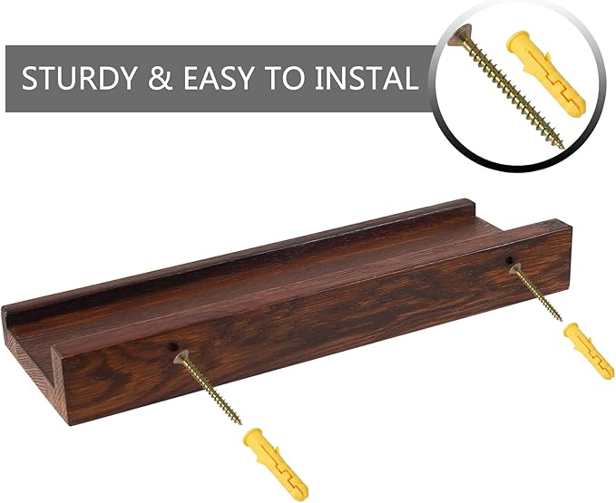 12 Inch Floating Shelves Wall Mounted Set of 2, Rustic Wall Shelves for Decor and Storage, Solid Walnut Wood Shelf, Picture Ledge for Bedroom/Bathroom/Living Room/Kitchen, Walnut Color, 12*4*1.5