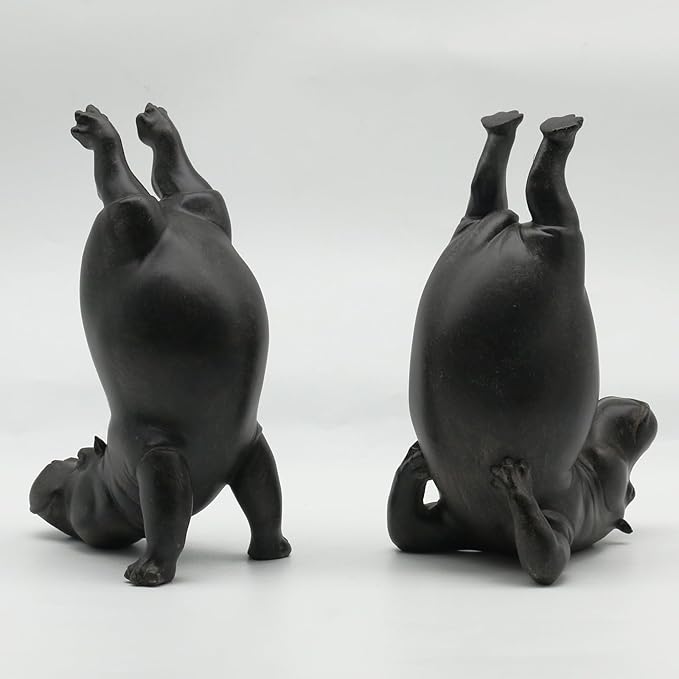 Lukitas Upside Down Hippo Decorative Bookends, Non-Slip Book Holders, Whimsical Animal Ornaments for Office Home Bookshelf Decor, Black, Resin 8.5''