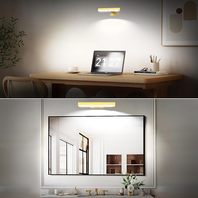 4Pack Wireless Picture Light with Remote,Battery Operated Wall Sconces for Wall Decor,3 Color Timer&Dimmable Paintings Light LED Art Display Lamp Picture Frame Light for Artwork Posters Gallery-Gold