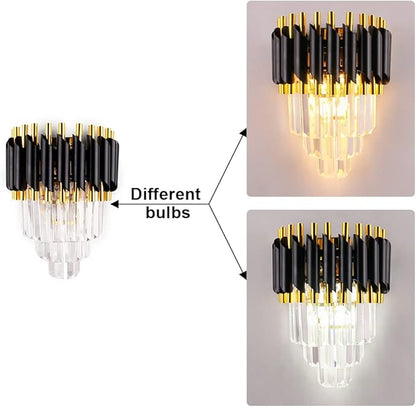 FRIXCHUR Crystal Wall Sconce Black Modern Lamp Mounted Light Fixture for Bedroom Bedside Living Room Hallway Bathroom 2X E12 Base