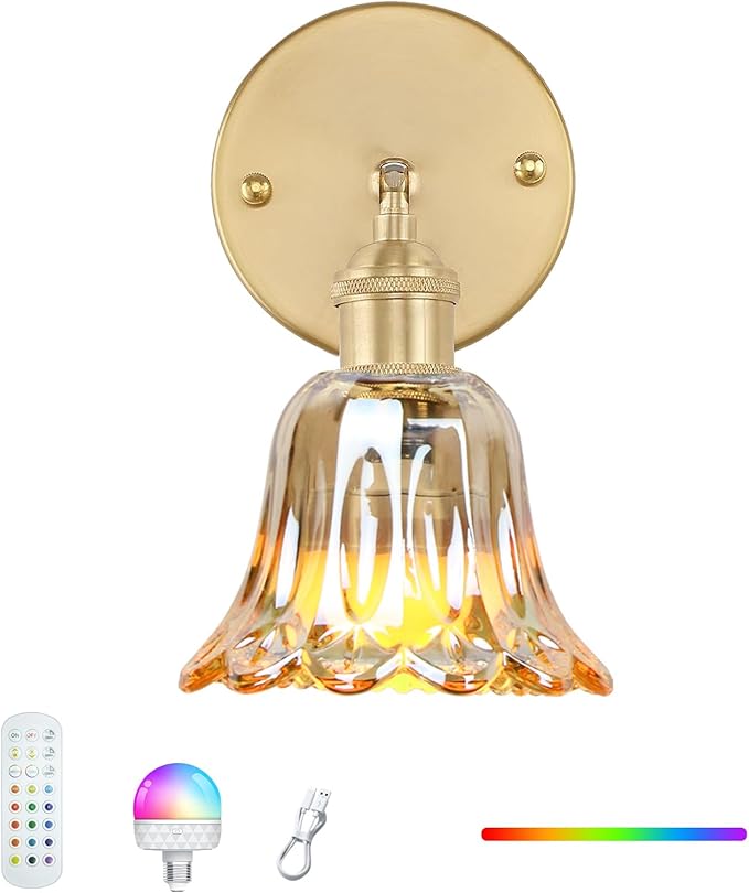 GEEZO Vintage Battery Operated Wall Sconce, with Rechargeable Battery Powered Wall Light with Remote Control for Bedside Bedroom