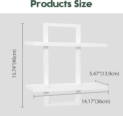 PHOENANCEE Floating Shelves for Wall,Display Hanging Shelf Set of 2,Modern Decorative Plants Shelves,Wood Home Decor Storage Chic for Living Room Bedroom Bathroom Office,Oak Frame,2-Tier,White