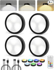 4-Pack Puck Lights with Remote, 1800mAh Rechargeable Under Cabinet Lighting, 3 Color Temps & 7 RGB Colors, Long-Lasting Dimmable Stick-On Lights for Cabinet, Kitchen, Shelf, Party
