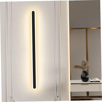 Minimalist Long Strip LED Wall Light Black Frame Warm Bedroom and Corridor Sconce Lamp Iron Bedside Fixture for Aesthetic Indoor Hallway