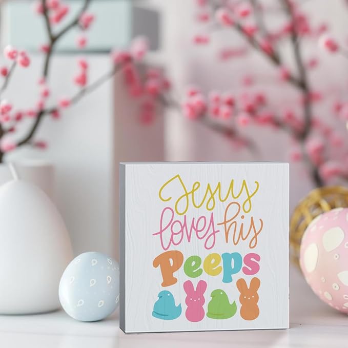 Religious Easter Decorations Easter Table Decor Peeps Decorations Jesus ter Decorations Easter Table Decor Wooden Box Sign for Home Office Bedroom Living Room Desk Shelves