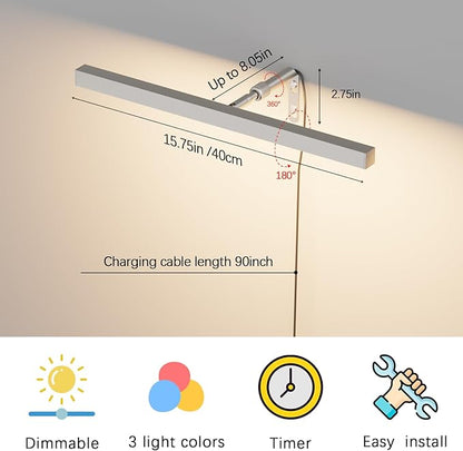 Plug in Picture Lights for Wall, 16 inch Dimmable LED Art Light with Remote, 3 Colour Temperature Gallery Painting Wall Light for Picture Display Dartboard Art Work (Nickel)