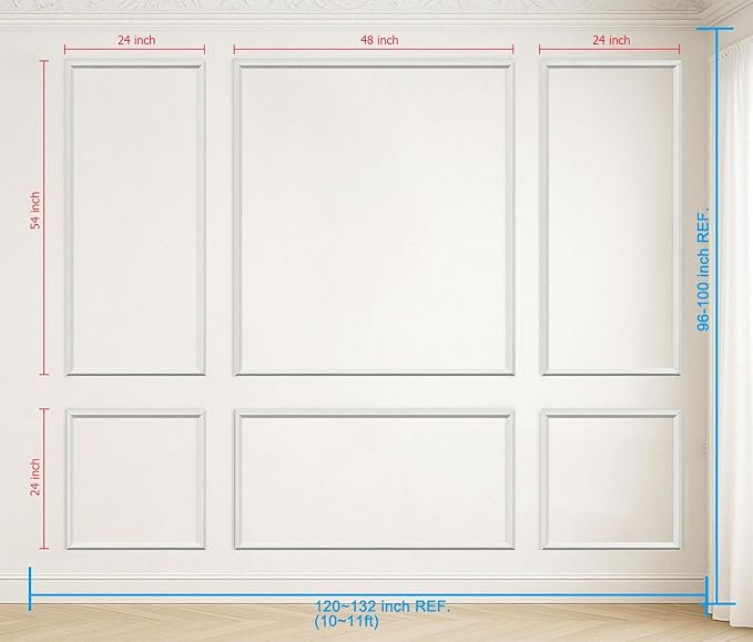 Pre-Cut Peel and Stick Wall Molding Kit Wainscoting Trim- Self Adhesive Premade Accent Panel Chair Rail for Interior Moulding Home Decor Accent Wall Set of 6 pcs - 3 Top 3 Bottom, Ready to Assemble