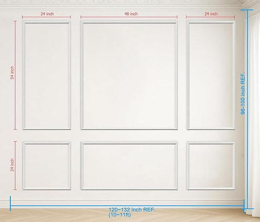 Pre-Cut Peel and Stick Wall Molding Kit Wainscoting Trim- Self Adhesive Premade Accent Panel Chair Rail for Interior Moulding Home Decor Accent Wall Set of 6 pcs - 3 Top 3 Bottom, Ready to Assemble