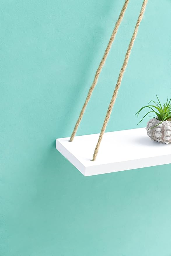 Mkono Wood Hanging Shelves for Wall Boho Decor Swing Rope Rustic Floating Shelf, Set of 3 Wall Display Shelving Home Organizer Rack for Living Room Bedroom Bathroom Kitchen,White