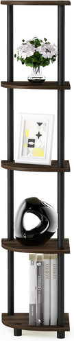 Furinno TURN-N-TUBE Corner Shelf Set of 2, 5-Tier Corner Bookshelf, Open Storage Shelves, for Organization and Storage, Living Room, Home Office, Garage, Columbia Walnut