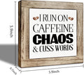 Coffee Bar Decor, I Run On Caffeine Chaos and Cuss Words Wooden Box Sign, Bar Decorations for Home, Coffee Wood Box Sign Kitchen Home Decor, Funny Office Desk Signs 5.9×5.9 inch