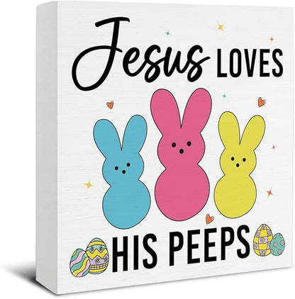Easter Bathroom Decor - Easter Decorations - Jesus Loves His Wooden Sign Home Bathroom Toilet Desk Table Shelf Decor - 5 x 5 Inches