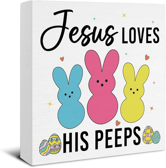 Easter Bathroom Decor - Easter Decorations - Jesus Loves His Wooden Sign Home Bathroom Toilet Desk Table Shelf Decor - 5 x 5 Inches