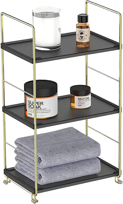 Freestanding Organizer Shelf, 3-Tier Bathroom Countertop Organizer, Makeup Organizer -Corner Storage Shelf, Kitchen Spice Rack,Standing Shelf for Bathroom, Bedroom, Kitchen (Black)