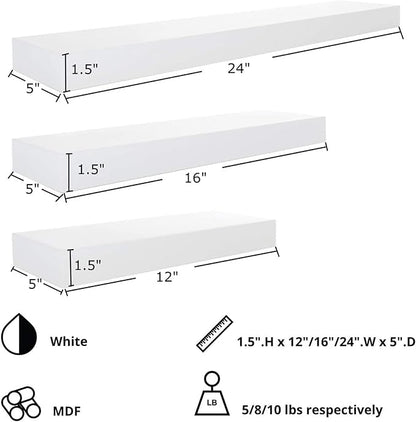 kieragrace Stockholm Maine Floating Wall Shelves - White, 12", 16", 24", Set of 3