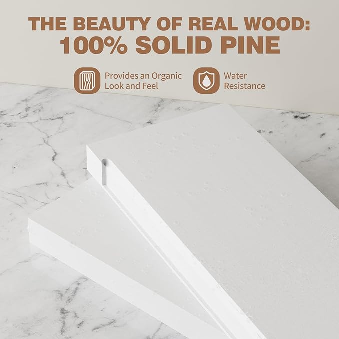 Solid Wood Floating Shelves 24'' Long, 8'' Deep Wall Mounted Shelves with Heavy Duty Brackets, Max Load 150 lbs, Wall Shelves for Bathroom Kitchen Living Room, 24 x 8 x 1.6 in, White, Set of 2
