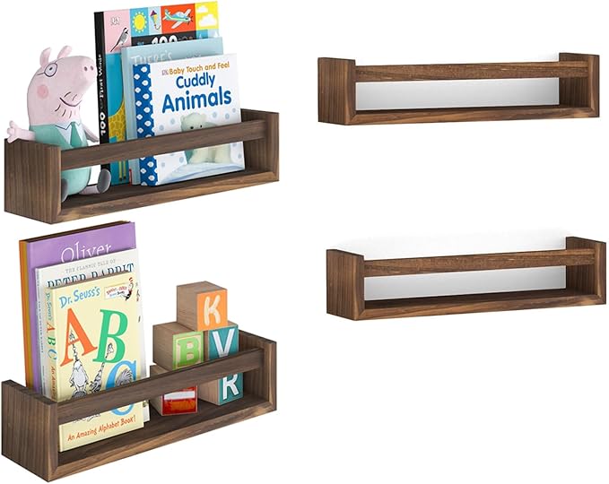 4 Pcs Nursery Book Shelves, 16.5 Inch Floating Bookshelves for Wall, Versatile Wall-Mounted Nursery Bookshelf, Solid Wood Floating Shelves for Books, Toys and Decor Storage