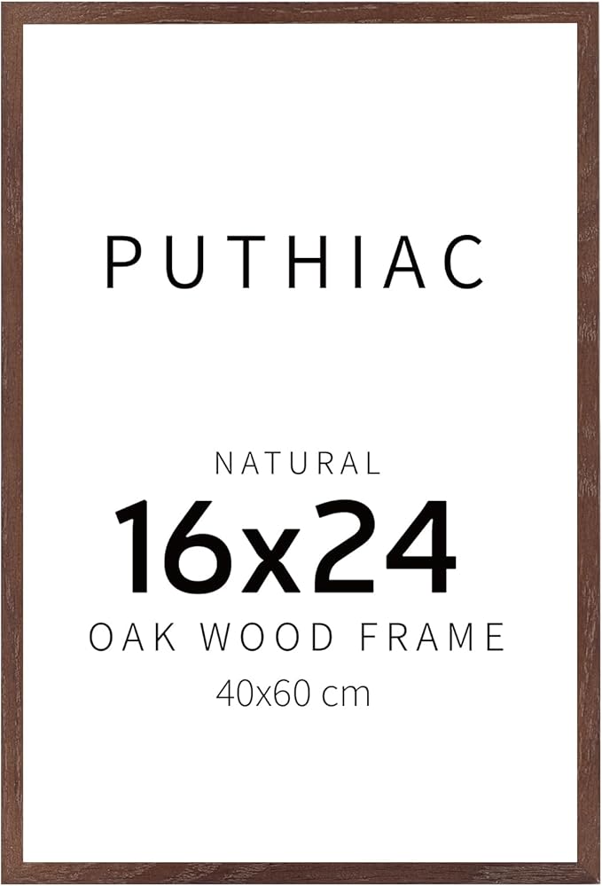 puthiac 16x24 Solid Oak Wood Picture Frame, No Mat, Wall Display Only, Vertical or Horizontal, Plexi Front, 1 Pack, Walnut
